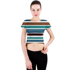 Teal Brown Stripes Crew Neck Crop Top by BrightVibesDesign