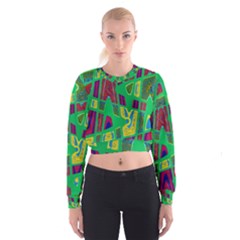 Bright Green Mod Pop Art Women s Cropped Sweatshirt by BrightVibesDesign