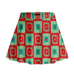 Blue Red Squares Pattern                                  Mini Flare Skirt by LalyLauraFLM