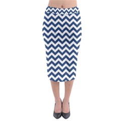 Navy Blue & White Zigzag Pattern Midi Pencil Skirt by Zandiepants