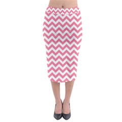 Soft Pink & White Zigzag Pattern Midi Pencil Skirt by Zandiepants