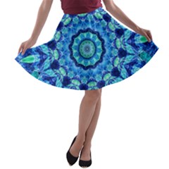 Blue Sea Jewel Mandala A-line Skater Skirt by Zandiepants