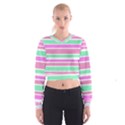 Pink Green Stripes Women s Cropped Sweatshirt View1