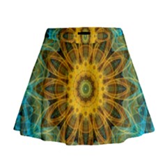 Blue Yellow Ocean Star Flower Mandala Mini Flare Skirt by Zandiepants