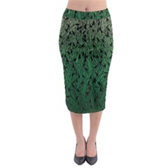 Green Ombre Feather Pattern, Black, Midi Pencil Skirt by Zandiepants