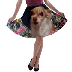 Chi Chi In Butterflies, Chihuahua Dog In Cute Hat A-line Skater Skirt by DianeClancy