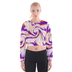 Tie Dye Purple Orange Abstract Swirl Women s Cropped Sweatshirt by BrightVibesDesign