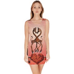 Cute Giraffe In Love With Heart And Floral Elements Sleeveless Bodycon Dress by FantasyWorld7