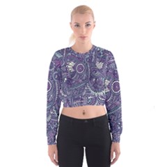 Purple Hippie Flowers Pattern, Zz0102, Women s Cropped Sweatshirt by Zandiepants