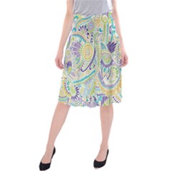 Hippie Flower Pattern Purple Yellow Green Zz0104 Midi Beach Skirt by Zandiepants