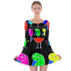 Colorful Birds Long Sleeve Skater Dress by Valentinaart