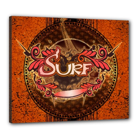 Surfing, Surfboard With Floral Elements  And Grunge In Red, Black Colors Canvas 24  X 20  by FantasyWorld7