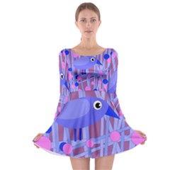 Purple And Blue Bird Long Sleeve Skater Dress by Valentinaart