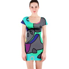 Blue Comic Abstract Short Sleeve Bodycon Dress by Valentinaart