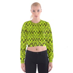 Yellow Wavey Squiggles Women s Cropped Sweatshirt by BrightVibesDesign