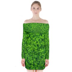 Shamrock Clovers Green Irish St  Patrick Ireland Good Luck Symbol 8000 Sv Long Sleeve Off Shoulder Dress by yoursparklingshop