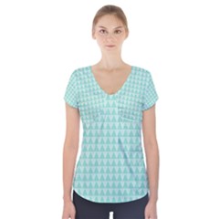 Mint Color Triangle Pattern Short Sleeve Front Detail Top by picsaspassion