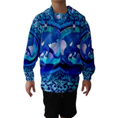 The Blue Dragpn On A Round Button With Floral Elements Hooded Wind Breaker (kids) by FantasyWorld7