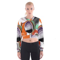 Abstract Orb In Orange, Purple, Green, And Black Women s Cropped Sweatshirt by digitaldivadesigns