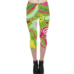 Green Organic Abstract Capri Leggings  by DanaeStudio