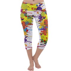 Crazy Multicolored Double Running Splashes Capri Yoga Leggings by EDDArt