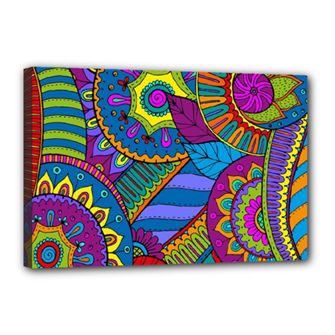 Pop Art Paisley Flowers Ornaments Multicolored Canvas 18  X 12  by EDDArt