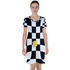 Dropout Yellow Black And White Distorted Check Short Sleeve Nightdress by designworld65