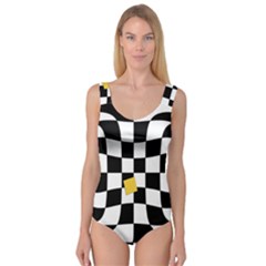 Dropout Yellow Black And White Distorted Check Princess Tank Leotard  by designworld65