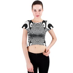 Black And White Ornamental Flower Crew Neck Crop Top by designworld65