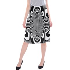 Black And White Ornamental Flower Midi Beach Skirt by designworld65