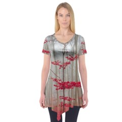 Magic Forest In Red And White Short Sleeve Tunic  by wsfcow