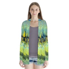 Light Blue Yellow Abstract Fractal Drape Collar Cardigan by designworld65