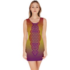 Flower Of Life Vintage Gold Ornaments Red Purple Olive Sleeveless Bodycon Dress by EDDArt