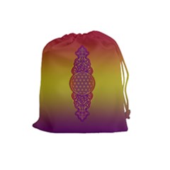 Flower Of Life Vintage Gold Ornaments Red Purple Olive Drawstring Pouches (large)  by EDDArt