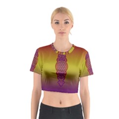 Flower Of Life Vintage Gold Ornaments Red Purple Olive Cotton Crop Top by EDDArt