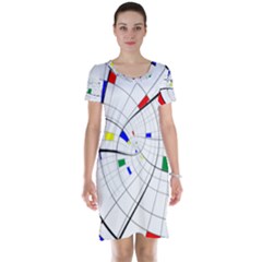 Swirl Grid With Colors Red Blue Green Yellow Spiral Short Sleeve Nightdress by designworld65