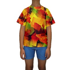 Indian Summer Cubes Kids  Short Sleeve Swimwear by designworld65