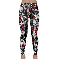 Red Abstract Flowers Classic Yoga Leggings by Valentinaart