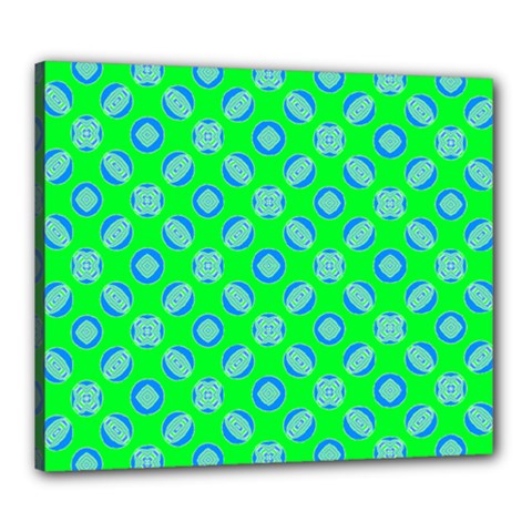 Mod Blue Circles On Bright Green Canvas 24  X 20  by BrightVibesDesign