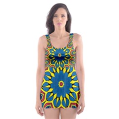 Yellow Flower Mandala Skater Dress Swimsuit by designworld65