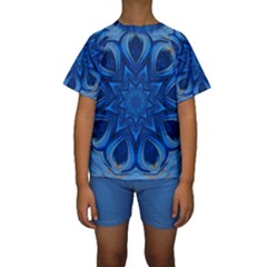 Blue Blossom Mandala Kids  Short Sleeve Swimwear by designworld65