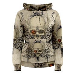 Awesome Skull With Flowers And Grunge Women s Pullover Hoodie by FantasyWorld7