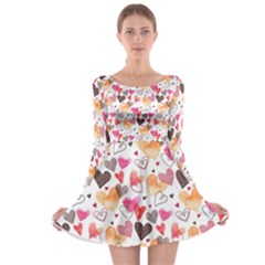 Colorful Cute Hearts Pattern Long Sleeve Skater Dress by TastefulDesigns