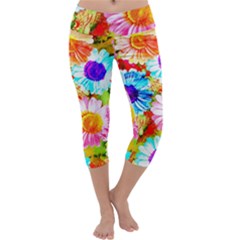 Colorful Daisy Garden Capri Yoga Leggings by DanaeStudio