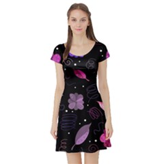 Purple And Pink Flowers  Short Sleeve Skater Dress by Valentinaart