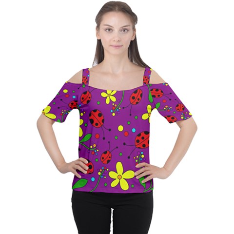 Ladybugs - Purple Women s Cutout Shoulder Tee by Valentinaart