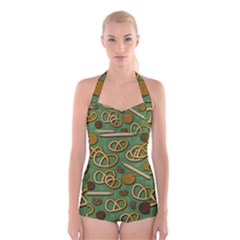 Bakery 4 Boyleg Halter Swimsuit  by Valentinaart