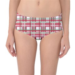 Red Plaid Pattern Mid-waist Bikini Bottoms by Valentinaart