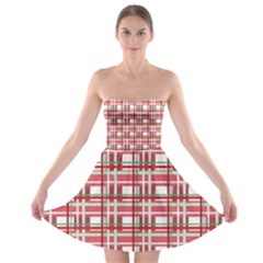 Red Plaid Pattern Strapless Bra Top Dress by Valentinaart