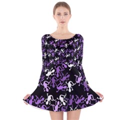 Purple Lizards Pattern Long Sleeve Velvet Skater Dress by Valentinaart